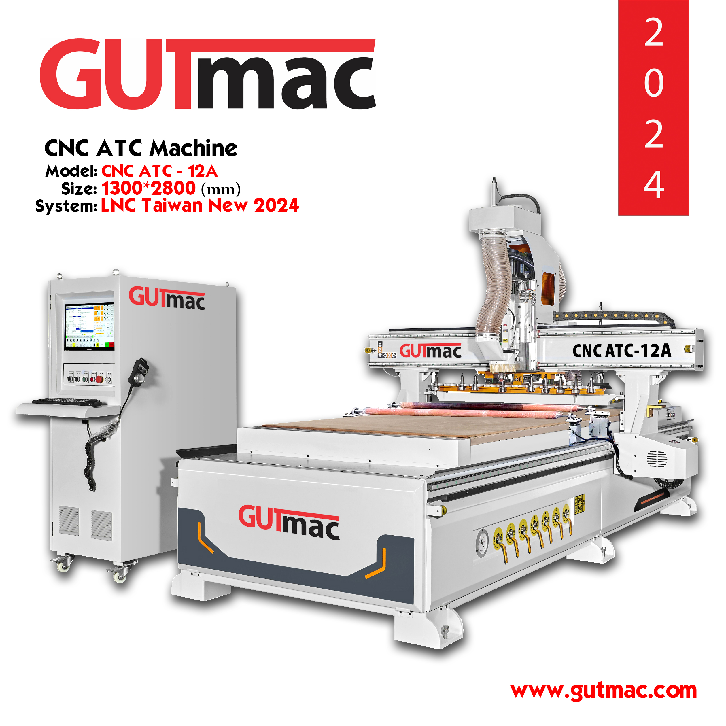 Máy gia công trung tâm CNC ATC - 12A Có tích hợp gắp ván tự động và tỳ ván tự động, kích thước bàn làm việc khổ lớn 1300*2800mm